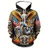 Herren Kapuzenpullover mit patriotischem Adler & Motorrad Grafik - Langarm, Lässiger Pullover mit Kordelzugtasche