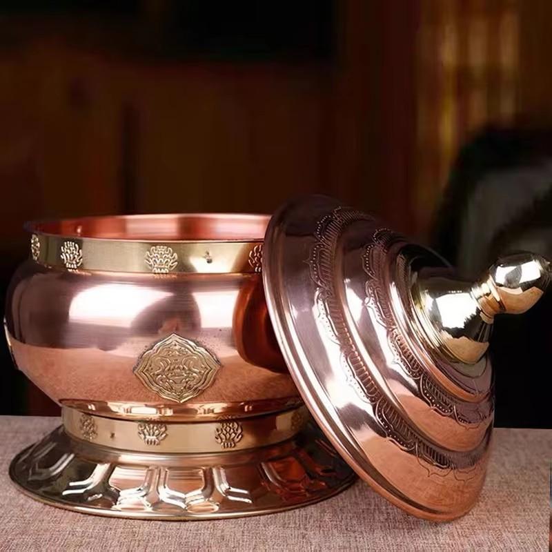 Tibetisches Toba Glasflasche Lebensmittelbehälter Tantrisches Kupfer Handwerk Buddhistisch Große Kapazität Opfergabe Zuhause Innen Schreibtisch Dekorativ