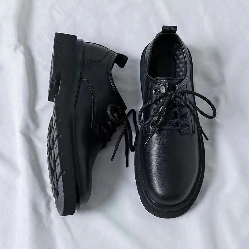 

Трансграничная мужская обувь повседневная одинарная кожаная обувь летняя дышащая на толстой подошве в британском стиле универсальная мужская нарядная черная ПУ повседневная обувь 43 чёрный