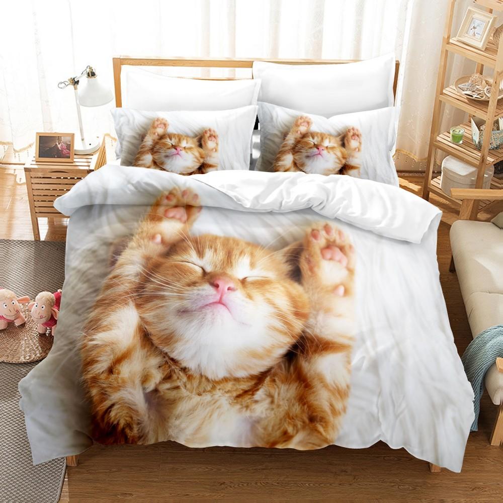 Little Cat Duvet Cover King Queen Size 3D Grey Cute Kitten Bedding Set For Adults Lovely Animal 2/3pcs Quilt Cover