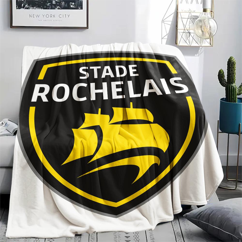 1PC Stade Rochelais 1 Print Flannel Blanket, High Quality Comfortable for All Seasons, Home Decor, Warmth and Comfort, Perfect for Christmas Gifts
