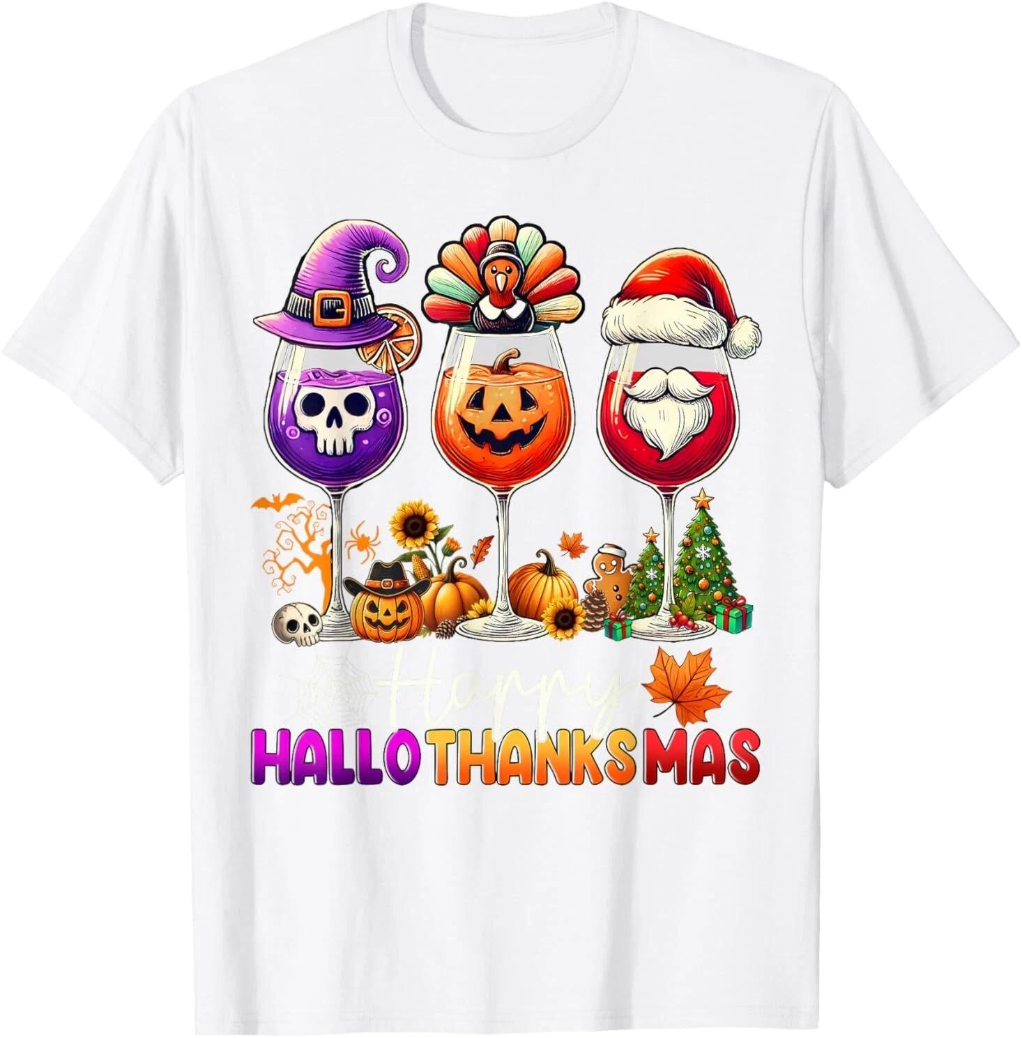 Happy Hallothanksmas Halloween Thanksgiving Christmas T-Shirt 4XL