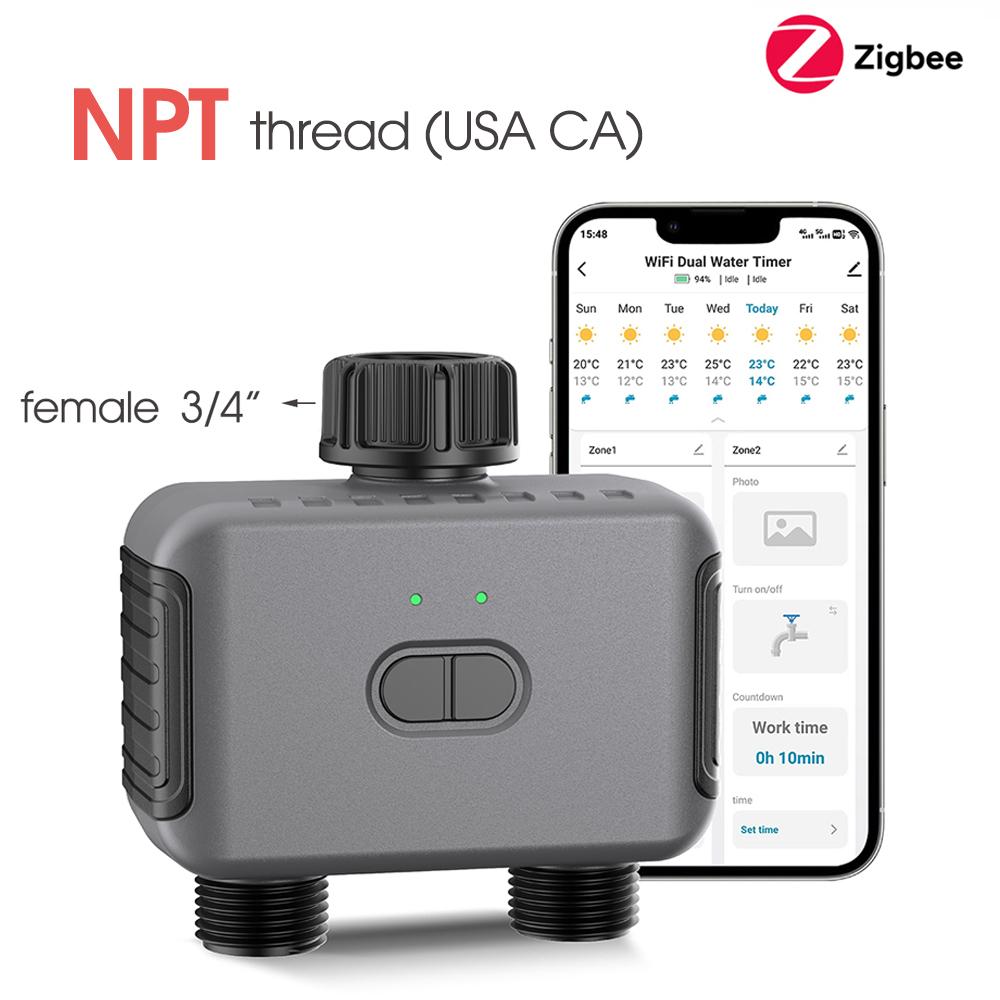 

Tuya Розумний таймер поливу води Zigbee/BT Автоматичний контролер зрошення 2 виходи Система поливу саду Підтримка Alexa Google