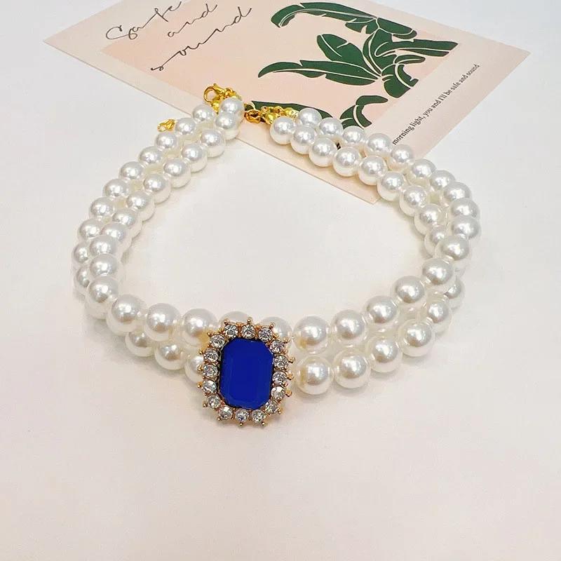 New Original Dog Cat Collars with Pearl Shiny Rhinestone Pendant For Small Dogs Cats Neckchain Pet Accessories Pet Decoration