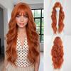 Light Blonde Long Curly Wig 32 Inch Straight Bangs Water Wave Voluminous Heat Resistant Synthetic Full Cap Wig for Women