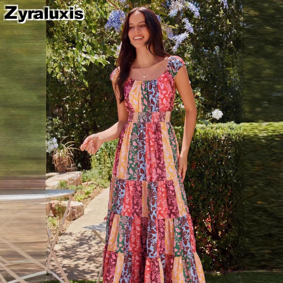 New Summer Bohemian Floral Wrap Belt Midi Dress