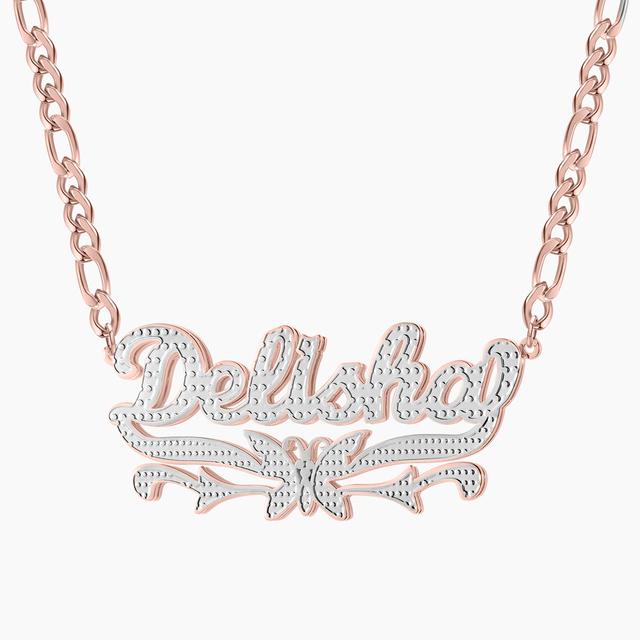 Customized Butterfly Necklace With Name Double Layer Two Tone With Butterfly Flower Personalized Name Necklace For Women Jewelry