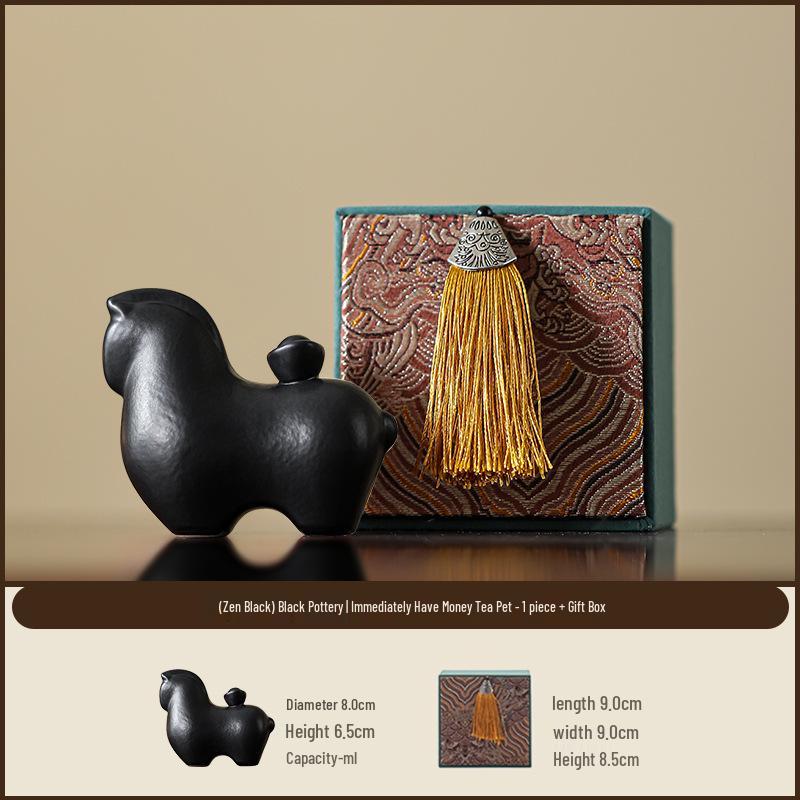 Exquisite Dark Horse Yuanbao Tea Pet: Zodiac Wealth-Attracting Tang Horse Ornament