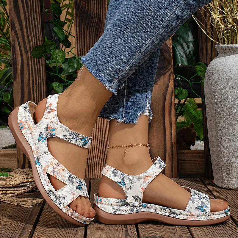 Fashion Fashion Floral Print Wedge Sandals for Women Summer Lightweight Non Slip Beach Shoes Woman Comfy Casual Outdoor Sandalias Mujer