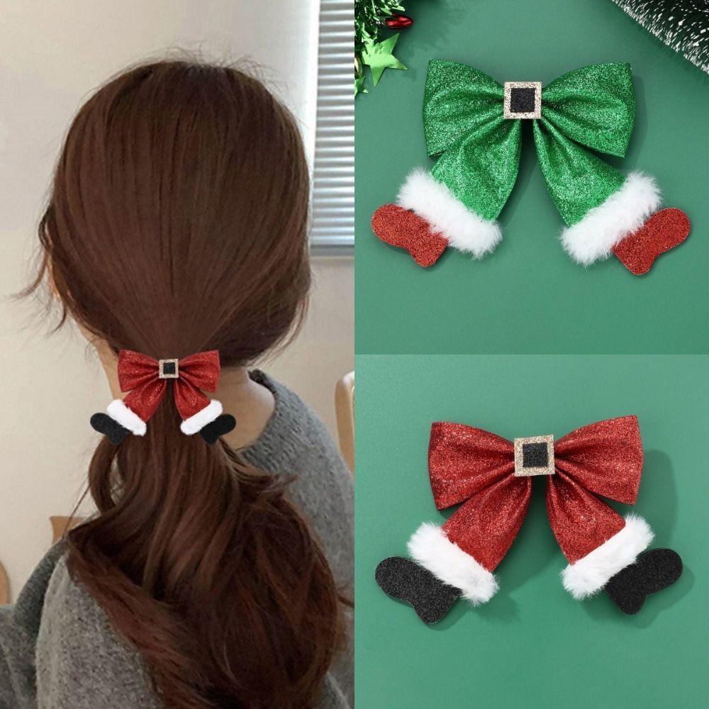 Red Socks Bow Sequin Side Clip Festive Women Barrette New New Year Hair Accessories Hair Ornament