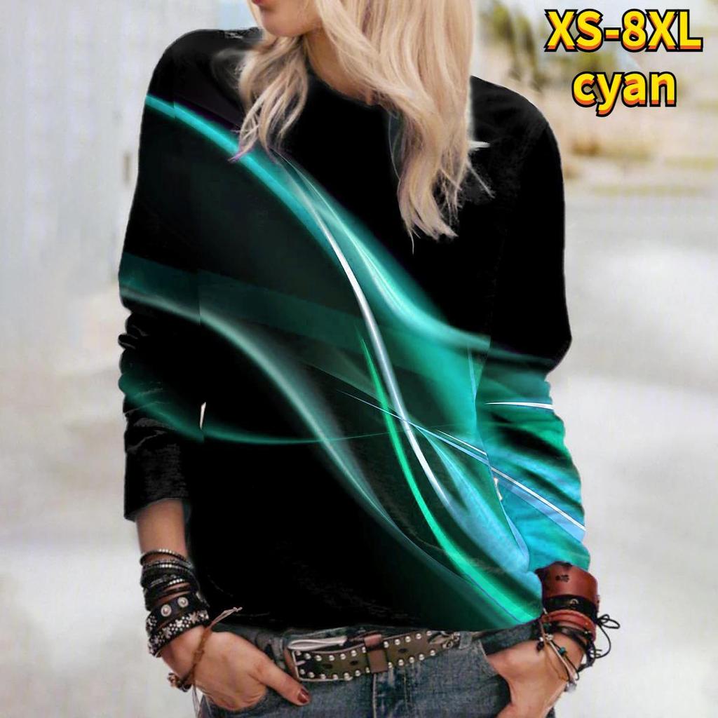 3D tisk Modrá Lightning trička Dámské topy Dlouhý rukáv Pulovr s výstřihem do O Dámská trička Trička pro ženy