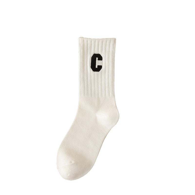 5 Pairs of Female Spring and Autumn Embroidered Letters Solid Color Street Sports Cotton Socks