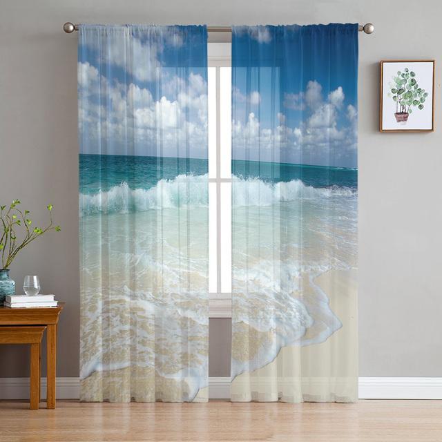 Finestre Rocciose Viste Mare Tende in Tulle Bianco Per Soggiorno Camera da Letto Camera Bambini Cucina Decorazione Finestra Tende Voile Trasparenti