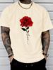 Heren Zomer 100% Katoen Modieus Casual Los Groot Rozenpatroon Geprint Sport Rond Hals Korte Mouw T-shirt Top