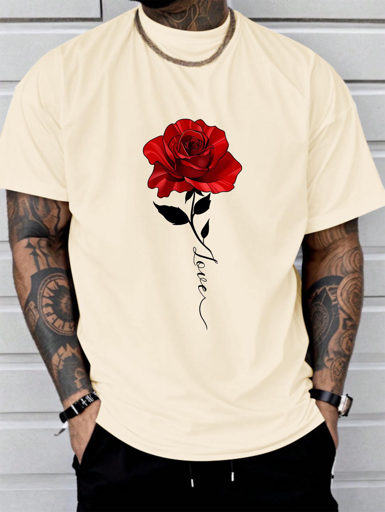 

Men s Summer 100 Cotton Fashionable Casual Loose Large Rose Pattern Printed Sports Round Neck Short Sleeve T-shirt Top 5XL різнокольоровий