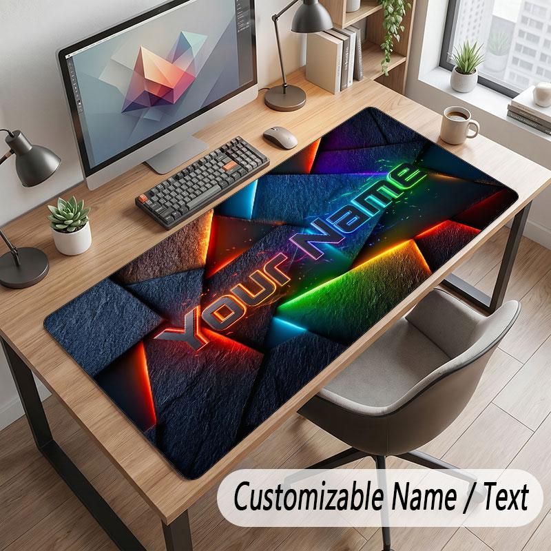 Neon Colorful Theme Customized Mouse Pad Personalized Print Name Text Desk Mat For Home Office Table Decor