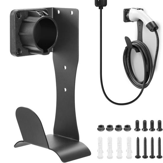 Electric Vehicle Charger Holder Wall-Mounted Bracket Anti-Cut Curved Edges Electric Vehicle Charger Hook for J1772 Socket Holster Base