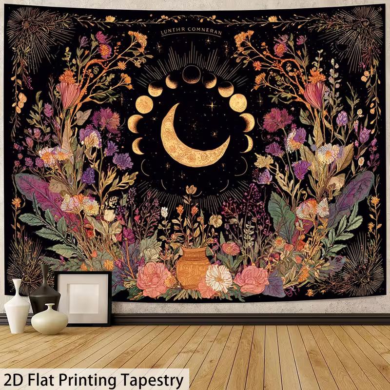 2D Golden Crescent Moon Garden Bedroom Tapestry 47.2x31.5inch/120*80cm