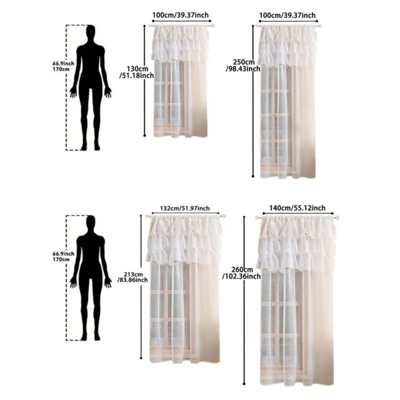 2pcs Sheer Lace Curtains with Pleated Ruffles Gauze Curtain