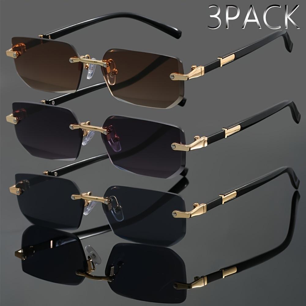 3pcs Trendy Rimless Rectangle Sunglasses Frameless Fashion Shades Punk Sunglasses Gradient Men Women UV400 Eyewear Driving
