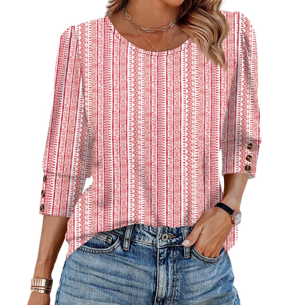 Womens Tops 3/4 Sleeve With Buttons Casual Blouses Summer Outfits Beach Vacation Clothes