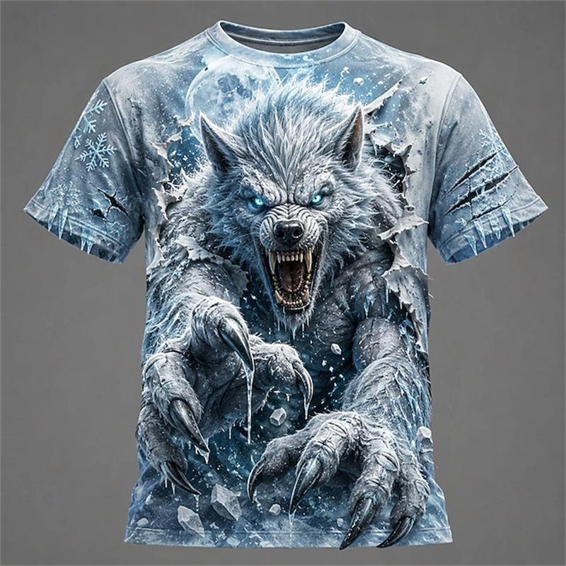 Men's Summer Halloween Cool and Spooky Werewolf Print Short-Sleeve T-Shirt Fashionable Trendy Streetwear Short-Sleeve T-Shirt
