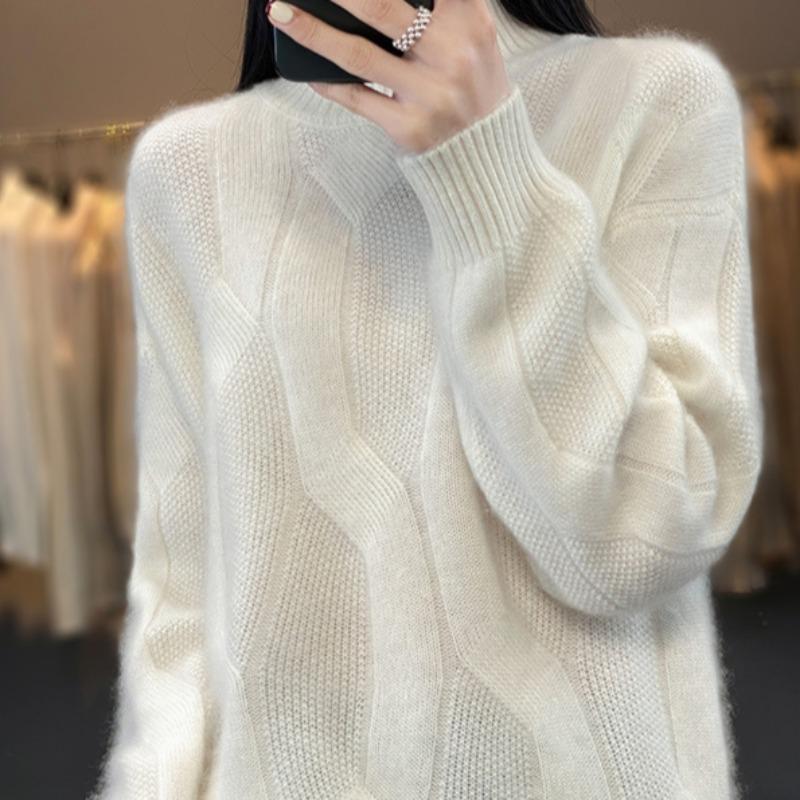 Damen Pullover Herbst/Winter Hochwertiger weicher Pullover aus Merinowolle mit halbem Stehkragen und dickem Kaschmirpullover-Oberteil