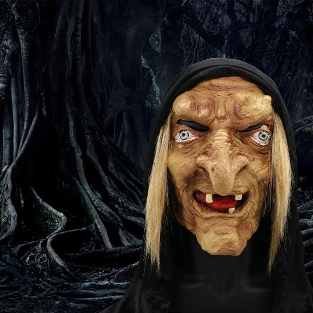Scary Old Woman Mask Halloween cosplay Funny witch headgear for haunted house scene costume props