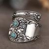 Vintage Flower Opening Rings With Imitation Turquoise For Women Anti Copper Color Elegant Lady Accessories Party Jewelry