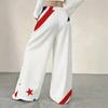 Women Plus Size Beige Star Striped Printed Loose Straight Leg Full Length Pants