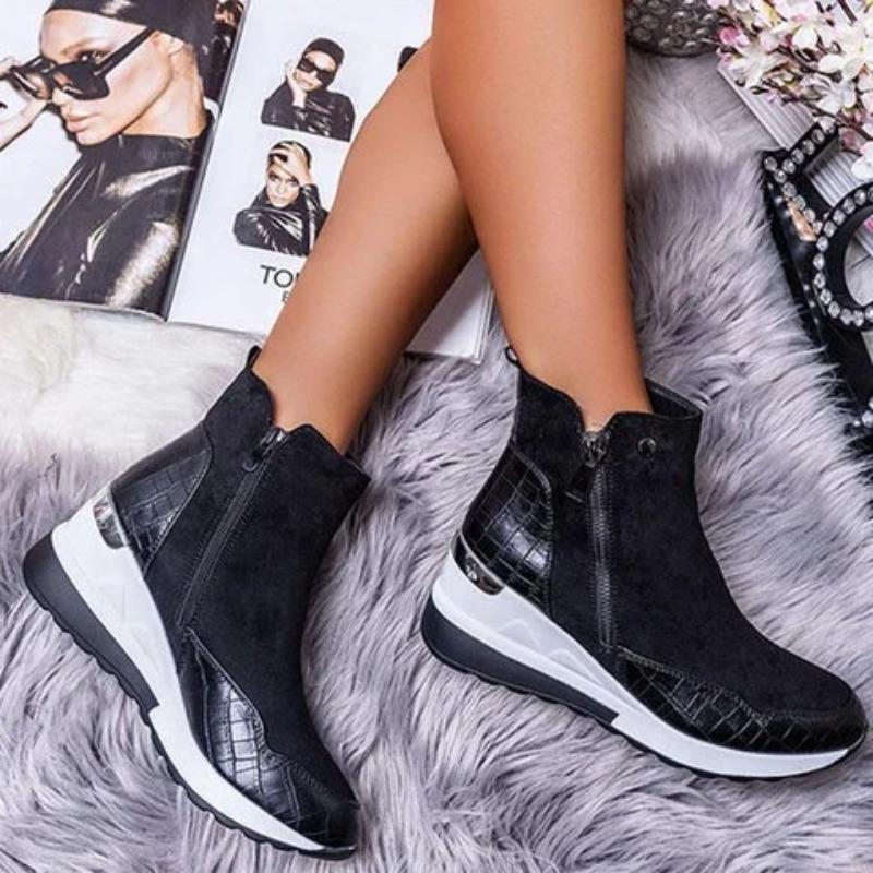 Low Tube Warm Round Head Winter Solid Color Heel Side Zipper Brown Women's Martin Boots Thick-soled Snow Boots