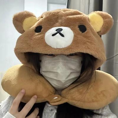Cute Rilakkuma U-shaped Pillow Hooded Pillow Neck Neck Pillow Travel Car Nap Portable