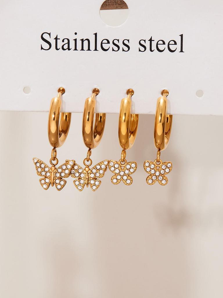 Oumika 18K Gold-Plated Butterfly & Diamond Earrings for Women