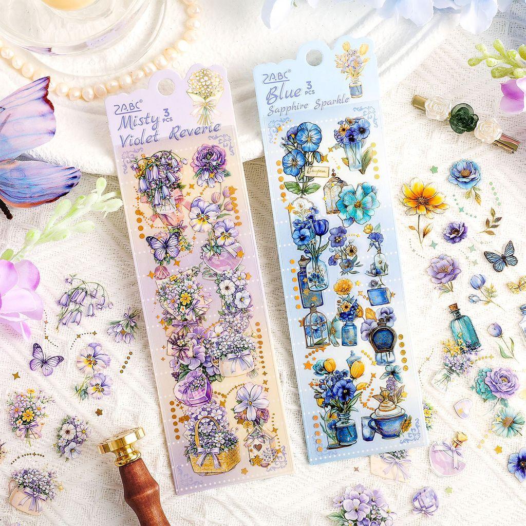 3sheets PET Flowers Stickers Decor Junk Journal DIY Scrapbooking Supplies Collage Decoration Stickers