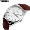 Men's Classic Brown Leather Strap Watch Waterproof Quartz Analog Casual Simple Date Day Lightweight Silver