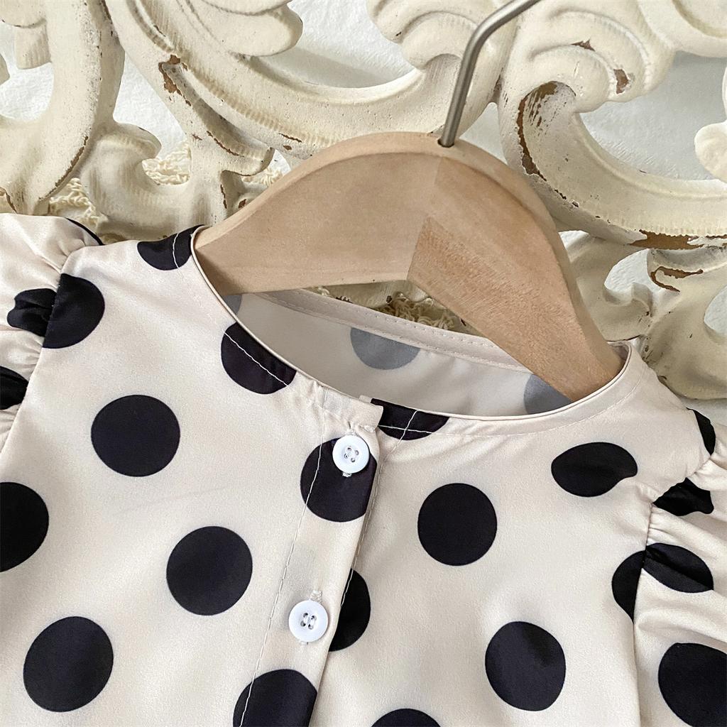 Girls' Polka Dot Outfit Summer New Korean Style Short Sleeve Top Wide Leg Pants Two-Piece Set