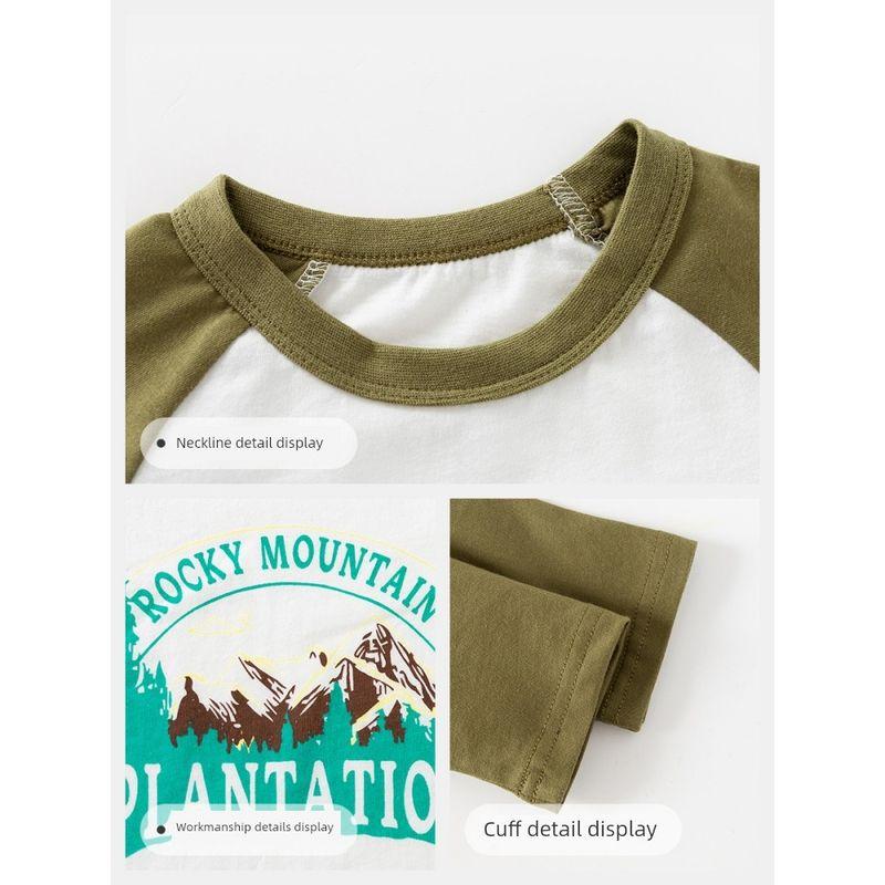 Kids Letter Raglan Sleeve T-shirt Spring and Autumn Boys' round Neck Car Bottoming Shirt Children Casual Long Sleeves Tops