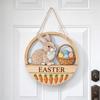 Wooden Happy Easter Door Sign Rabbit Eggs Hanging Wood Sign Easter Bunny Welcome Sign  Party