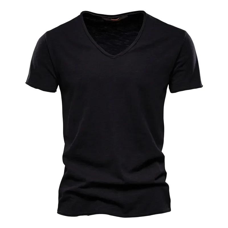 Cotton Men T Shirt Tops V Neck Thin Short Sleeve Tees High Quality Men's Fashion Fitness T-shirt for Men Size