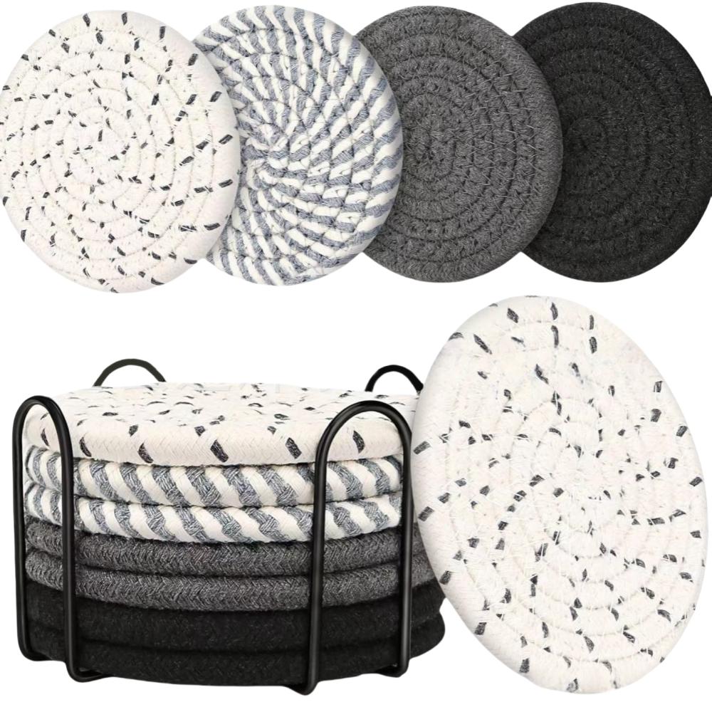 8pcs Handwoven Coasters Made of Cotton Absorbent and Heat-resistant Solid Color Nordic Style Coaster for Home Decoration