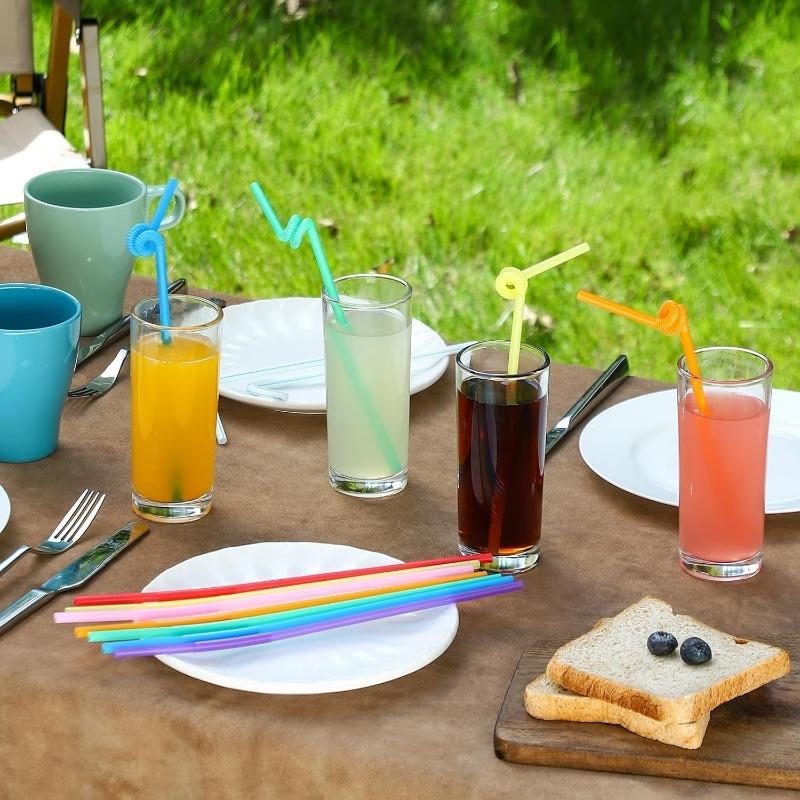 100/200PCS Disposable Drinking Straws Plastic Colorful Foldable Straws Wedding Party Christmas Kitchen Bar Drinks Accessories