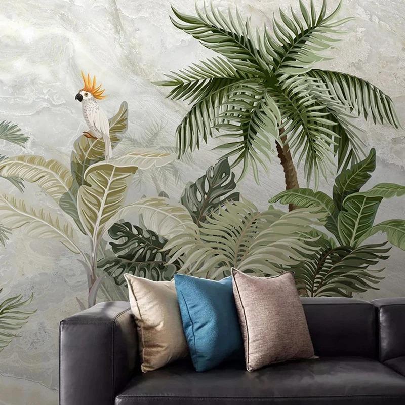 Custom Photo Wallpaper For Walls 3 D European Style Marble Pattern Hand Painted Plant Leaf Living Room Background Wall Painting