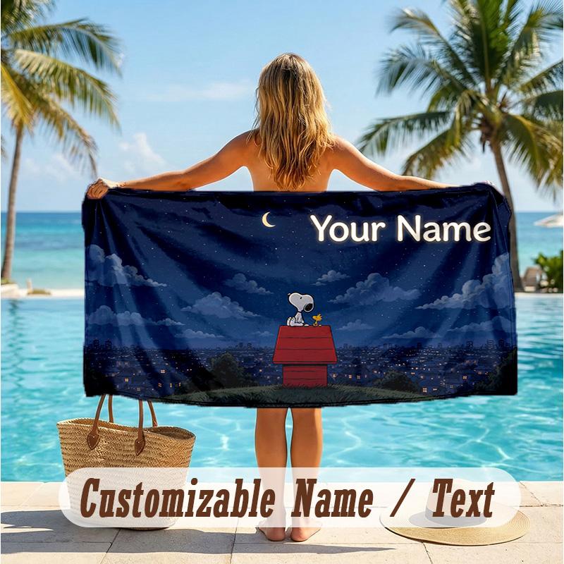 Custom Text Beach Towel, Soft Absorbent Swimming Multi-use TowelSnoopy Peanuts