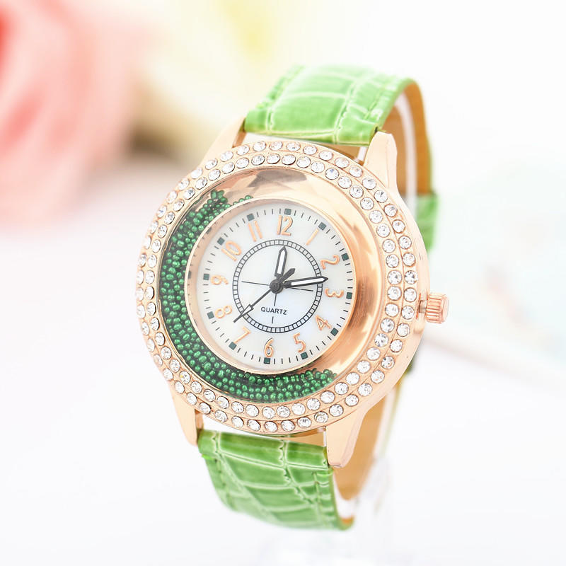 Watch With Quartz Rhinestones Faux Leather Strap Rolling Ball Round Women Dial