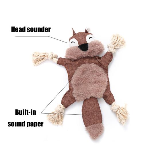 Yousheng Pet Toy Plush Fox Raccoon Squirrel Shape Dog Chew Toy Interactive Pet Squeak Toy Bite-Resistant Teeth Cleaning Playing Toy for Cats Dogs