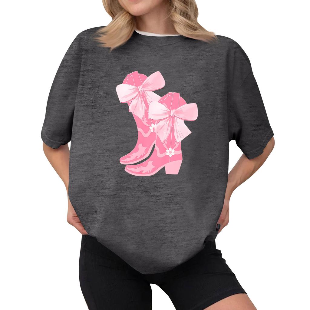 Dámské ležérní tištěné tričko s kulatým výstřihem, svetr s krátkým rukávem