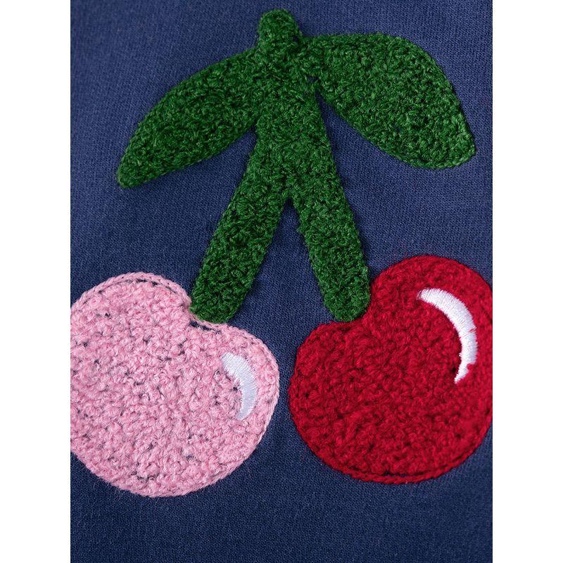 Girls' Dress Spring and Autumn 2025 New Stylish Children's Dark Blue Cherry Mid-Length Casual Sweatshirt Dress