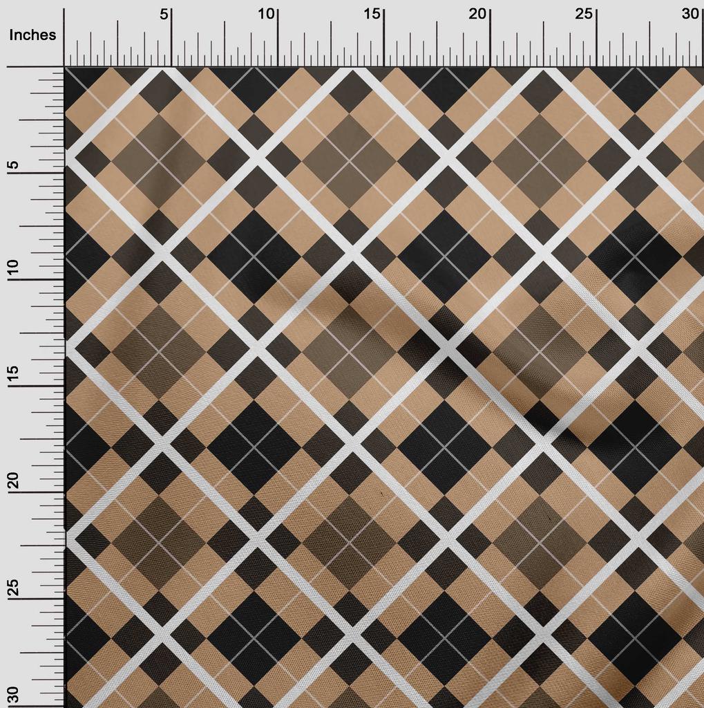 oneOone Cotton Flex Light Brown Fabric Argyle Check Sewing Material Print Fabric By The Yard 40 Inches