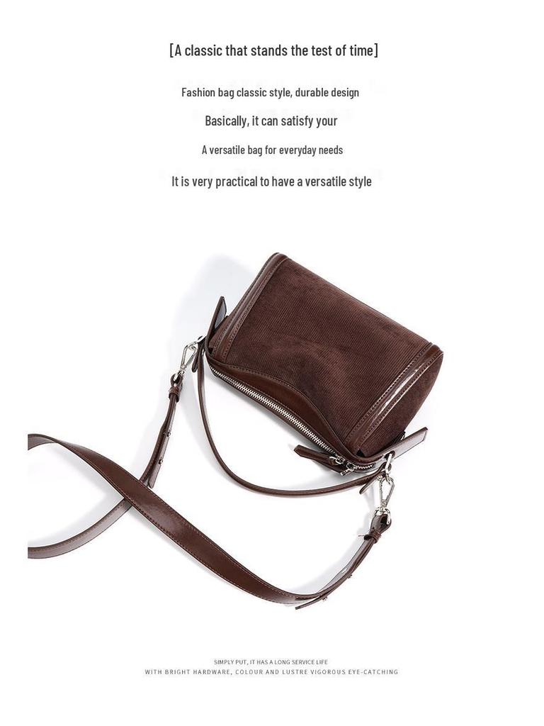 2025 Simple Textured Cowhide Boston Crossbody Bag with Niche Design