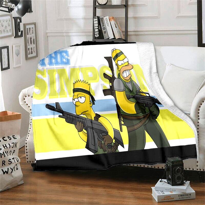 S-Simpson Měkký plyšový rozkládací pohovka Hodící Cartoon Moderní flanelové přikrývka Potah Tištěná přikrývka Dárek Piknikové deky